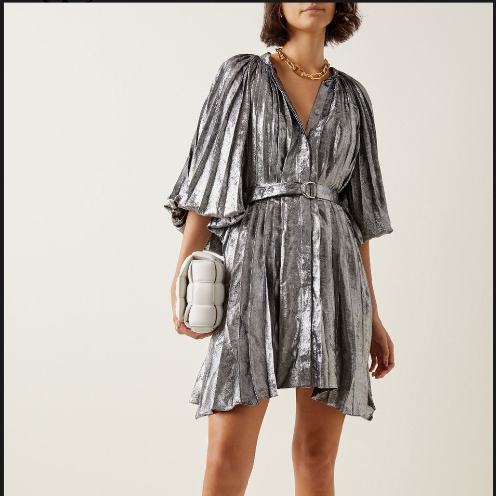 Acler Preston cape-sleeve pleated mini dress